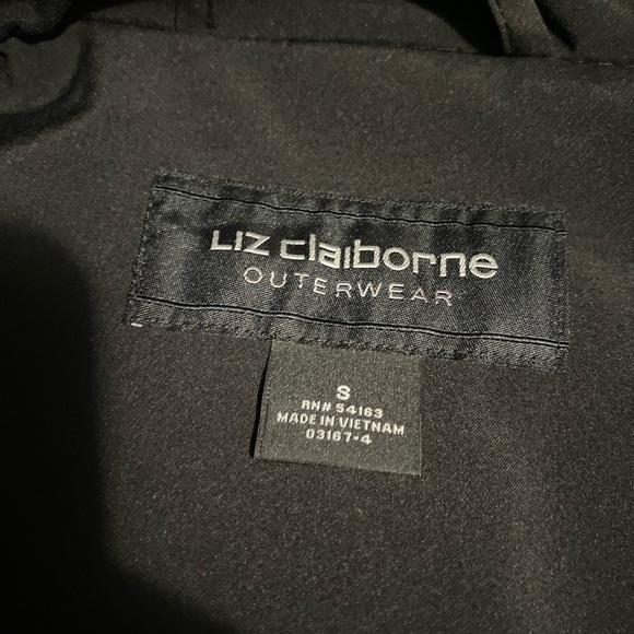 Liz Claiborne Black Trench Coat with Stand-Up Collar and Adjustable Lacing - Picture 6 of 14